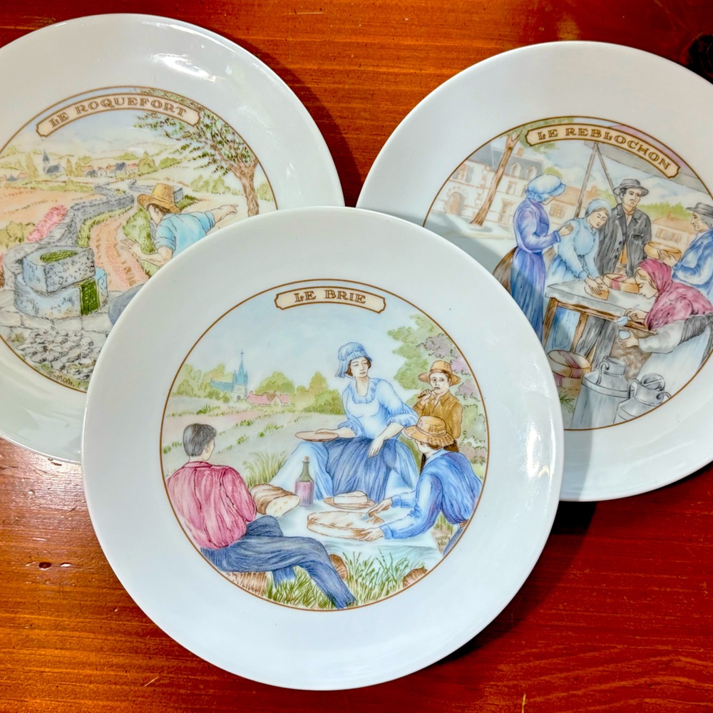 Three Vintage Apilco France Porcelain Cheese Plates